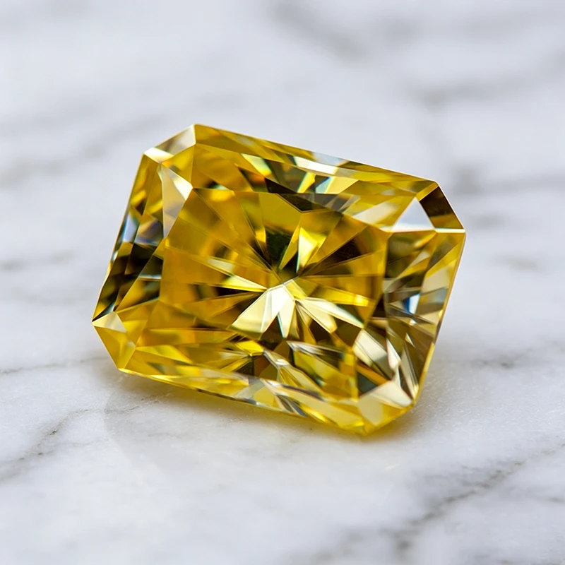 Moissanit-Stein in Zitronengelb mit Radiantschliff für Charms, Schmuck, Ringe und Ohrringe, Besteht Diamanttester mit Zertifikat – Detail 3