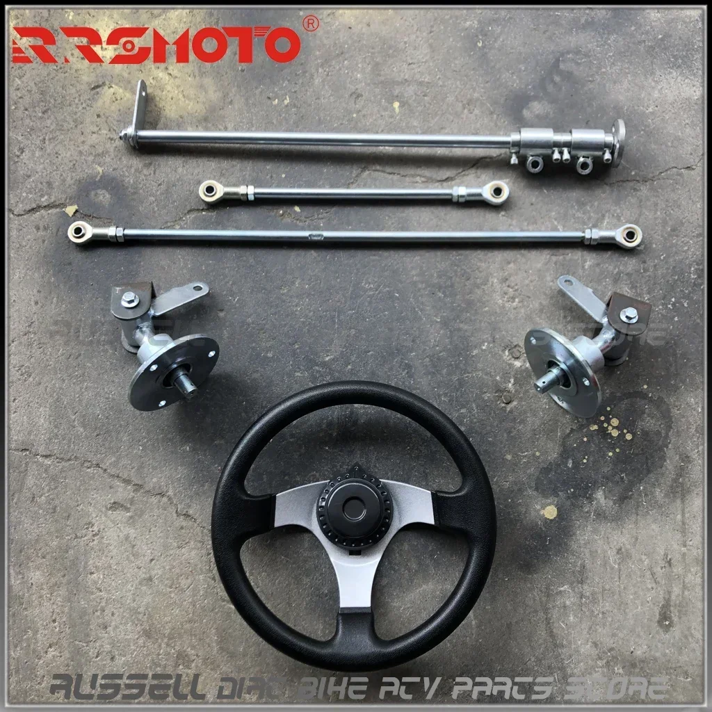 300mm Steering Wheel with Rod Assy Strut Knuckle Spindle Assembly with 5 inch Wheel Hub for Go Karting Chinese DIY Spare Part