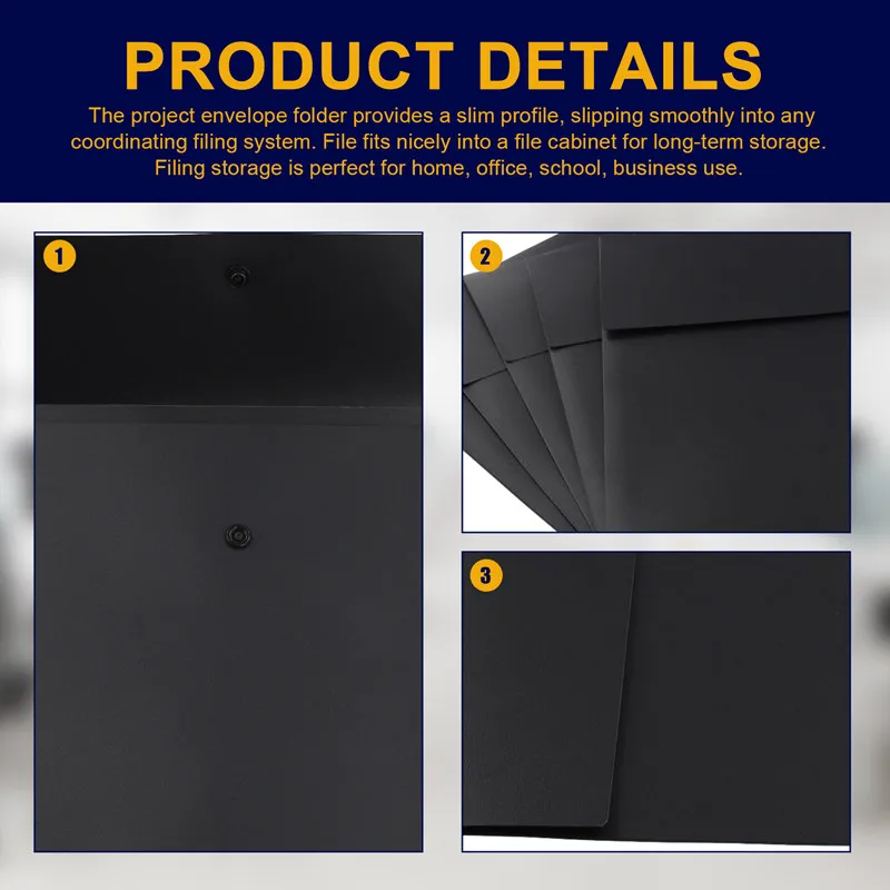 Hot TTKK 5 โฟลเดอร์โฟลเดอร์กระเป๋ากรัมพลาสติกซองจดหมายแบนแฟ้ม Letter Organizer พร้อม Snap ปิด A4 Letter ขนาด