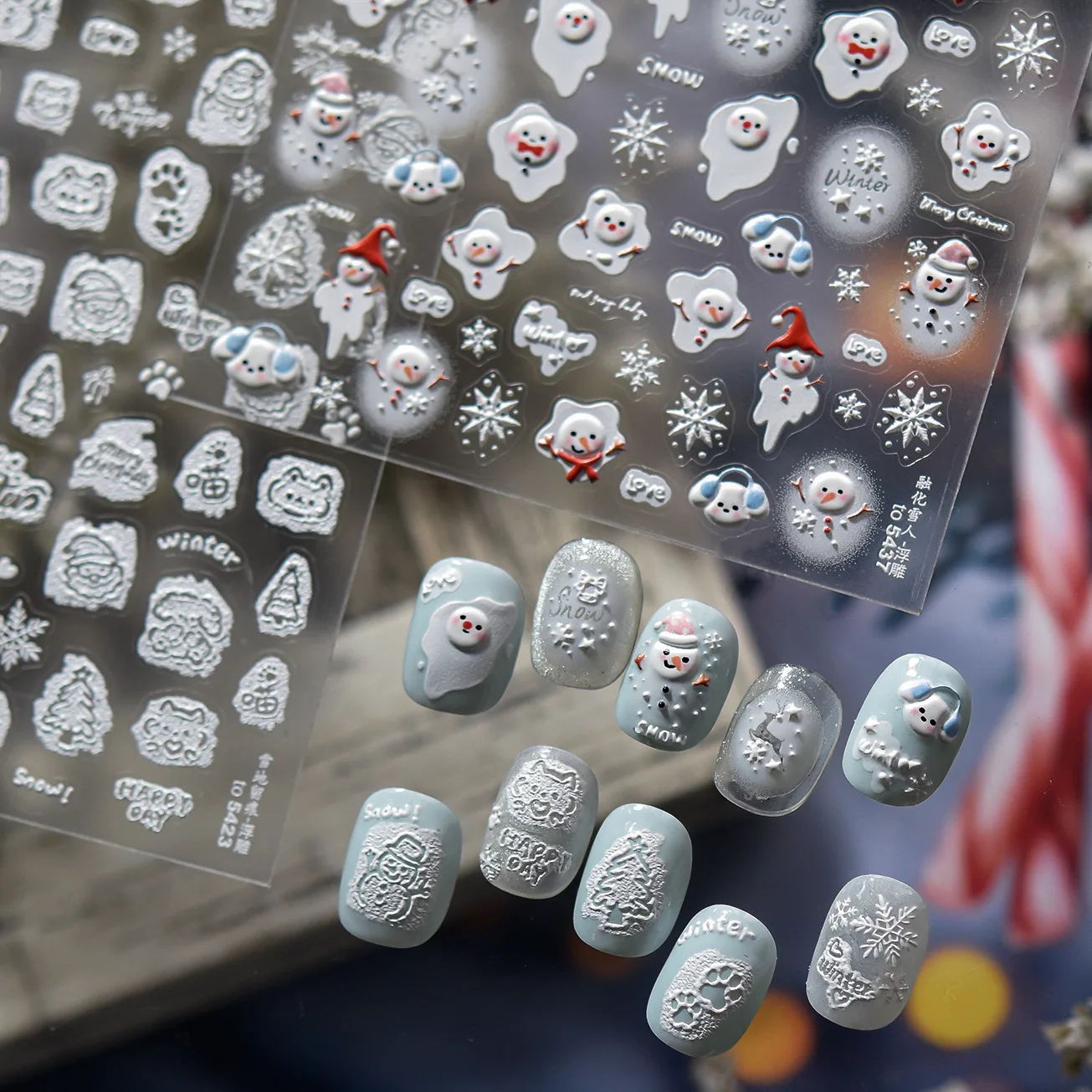 عيد الميلاد مسمار الملحقات ملصقات 5D تنقش مسمار الفن ملصقات لطيف تذوب ثلج ملصقات للأظافر لاصق مانيكير الشارات #2