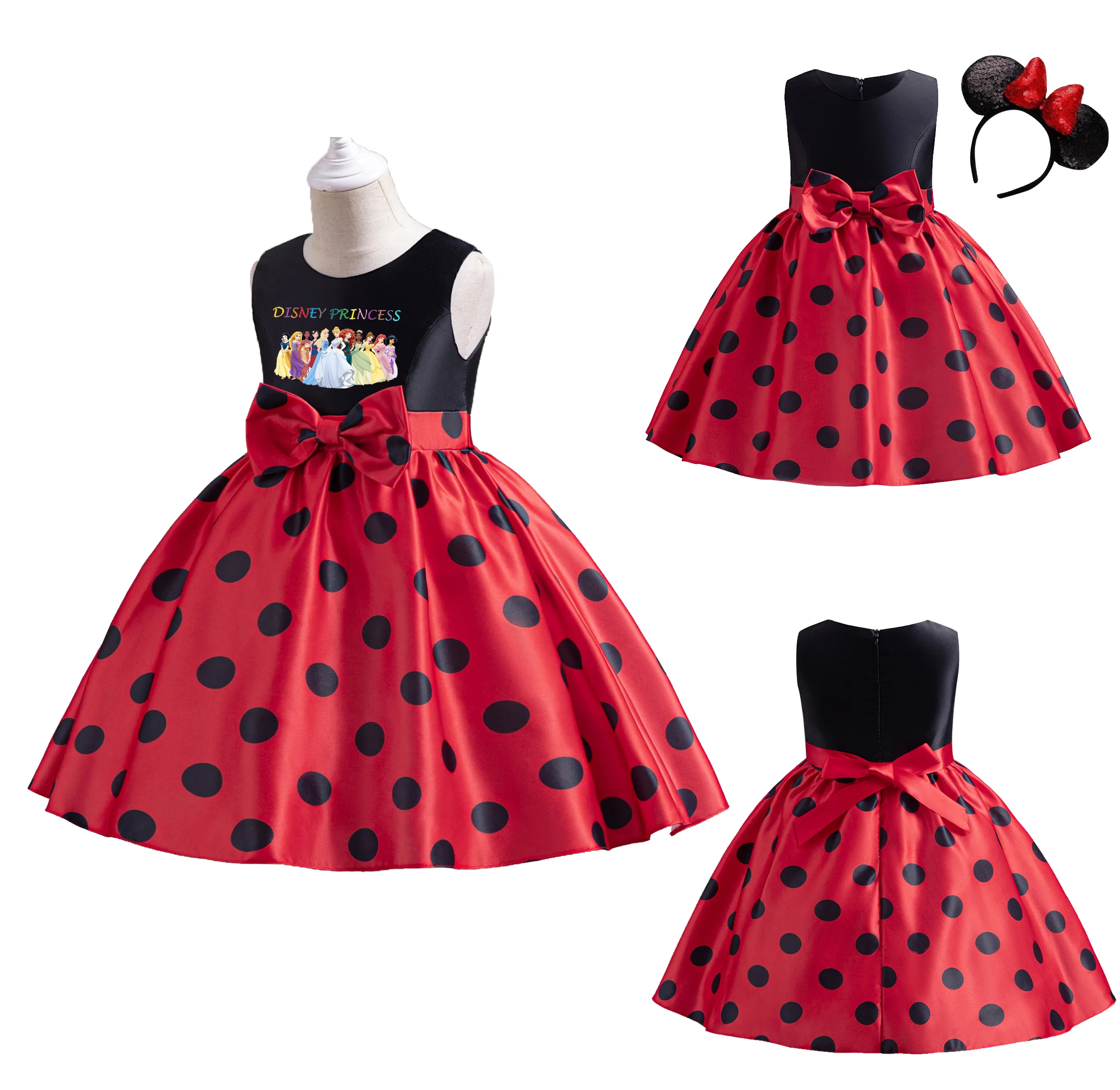 Princess Girls Elegant Dress Polka Dot Clothes Princess Tulle Dress Birthday Party with Headband Halloween Costume for girls