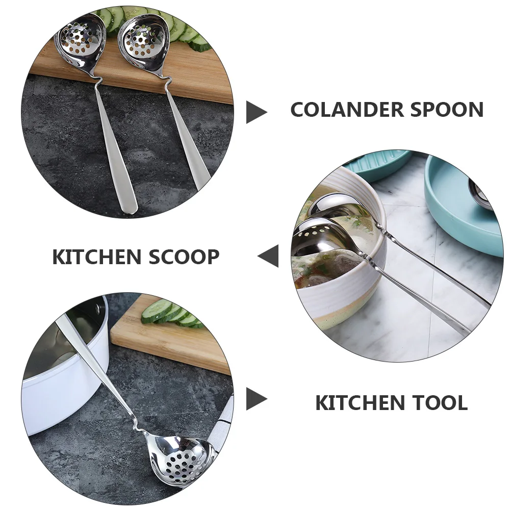 

1Pcs Stainless Steel Colander Spoon Heavy Duty Long Handle Mesh Strainer Kitchen Gadget Oil Filter Serving Ladle for Food
