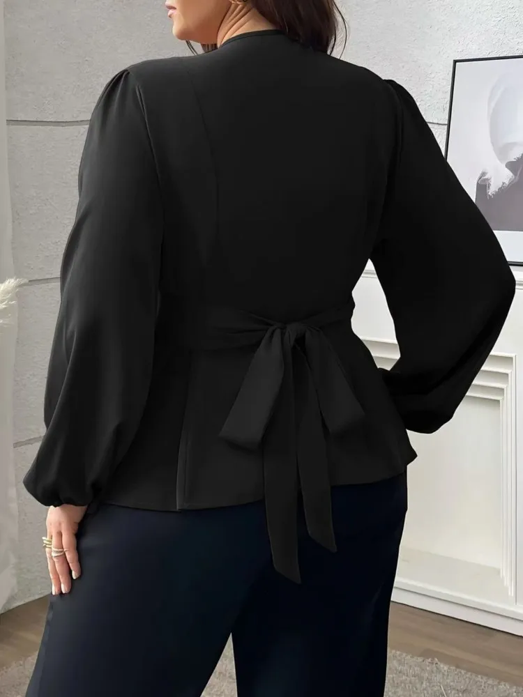 L-4XL حجم كبير المرأة بلوزات فضفاضة السيدات عادية الخامس الرقبة طويلة الأكمام قميص بلوزة 2026 الربيع الصيف نمط جديد كبير الحجم