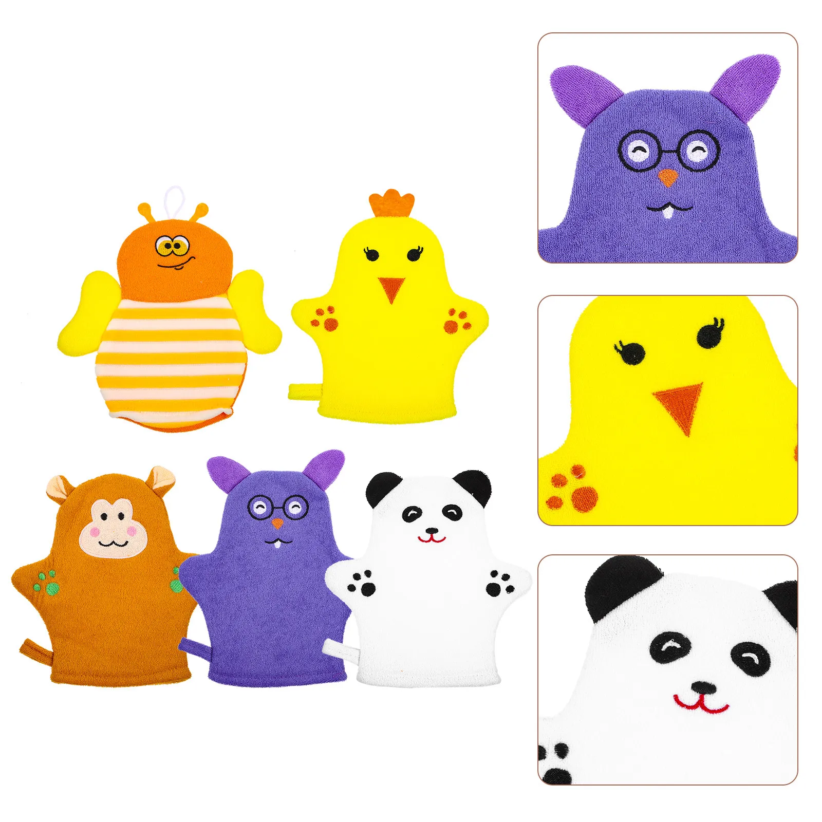 

5Pcs Bright Color Fruit Shaped Infant Bath Mitts Cotton Baby Bath Gloves Gentle Scrubbing Reusable Wash Glove for Baby Bathing