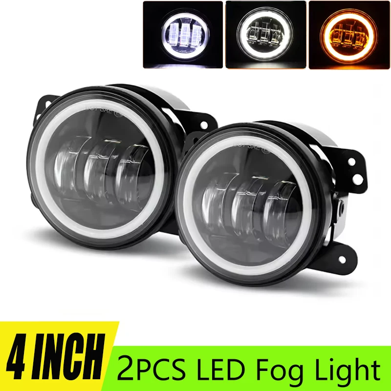 

2PCS 4 Inch LED Dual Color Angel Eye Fog Lights with White Halo Ring Drl Amber Turn Signal Light For Jeep JK LJ Dodge Fog Lamps