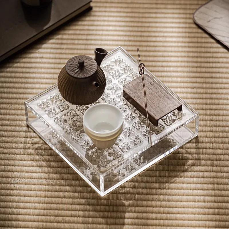 Light Luxury High-end Acrylic Tea Tray, Square Hollow Hollow Home-use Simple Tea Tray, Tea Table Dry Brewing Tray