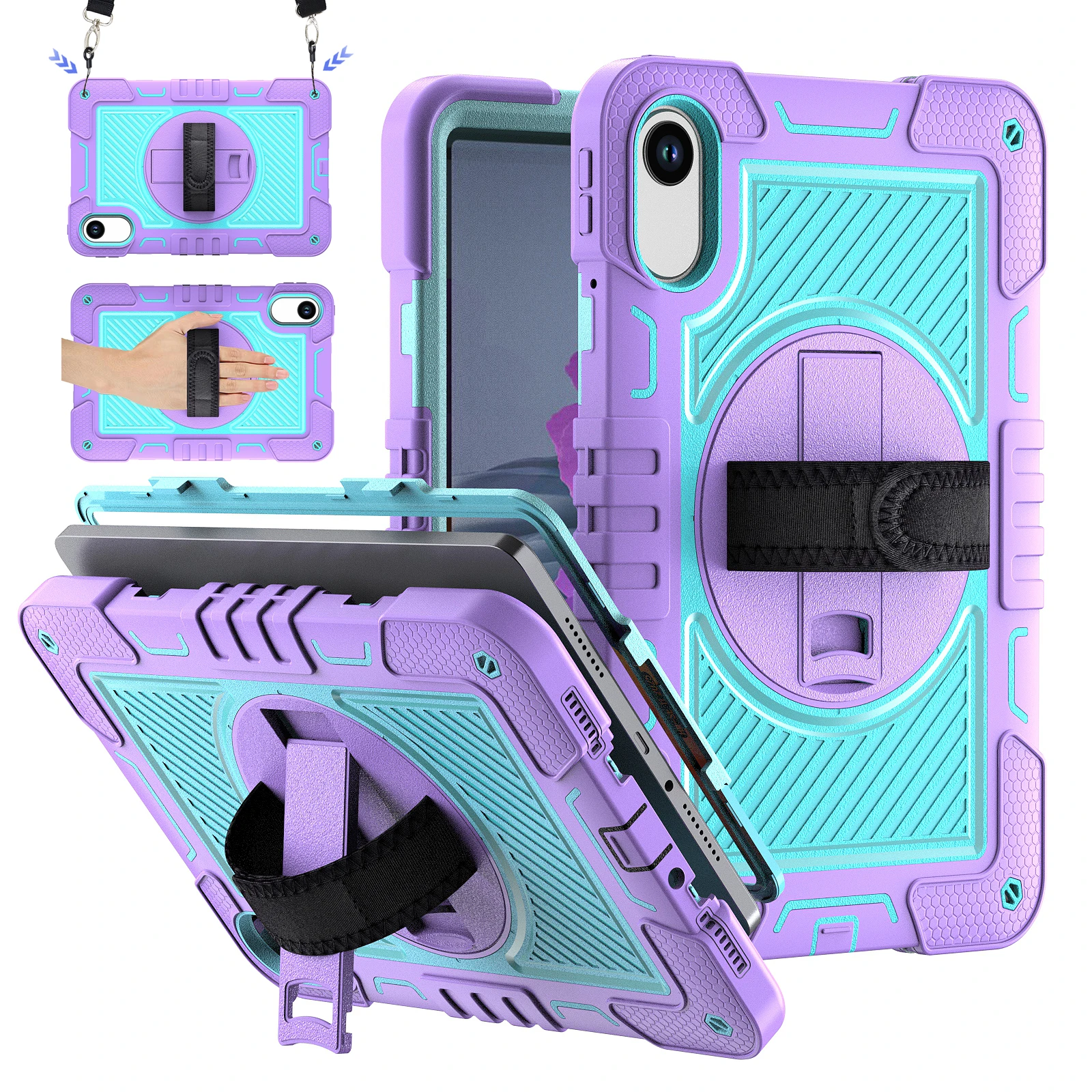 

360 Rotating Stand Armor Case For Xiaomi Redmi Pad 2 2025 11 inch Model 25040RP0AG Hybrid Cover With Shoulder Strap Silicone+PC