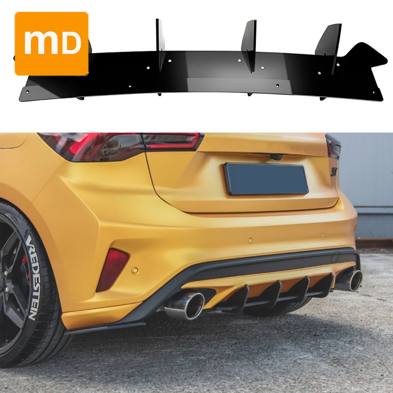 

For Ford Focus ST MK4 2018-2021 Glossy Black Rear Bumper Diffuser Spoiler Body Kit Splitter Cover Trim Car Accessories Upgrade