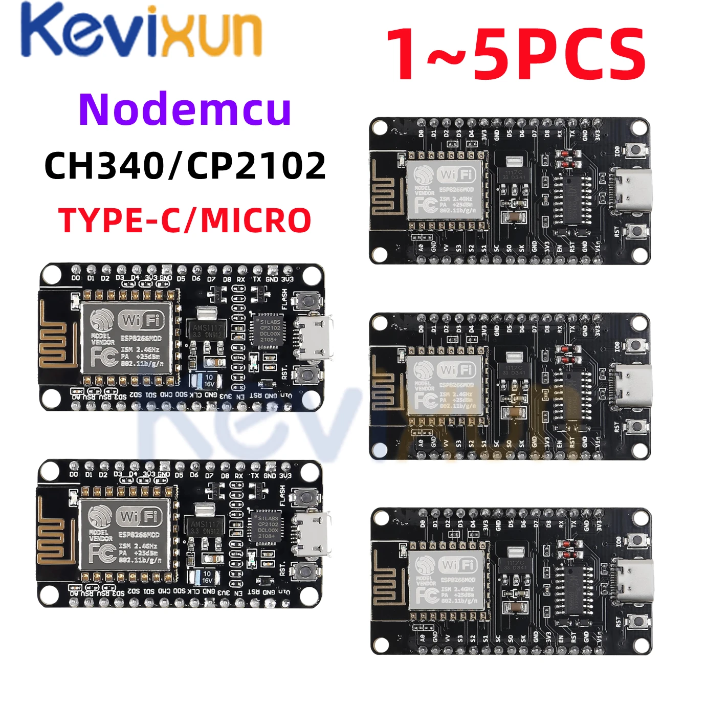 5pcs/Wireless Module CH340/CP2102 NodeMcu V3 V2 Lua WIFI Internet of Things Develop Board based ESP8266 ESP-12E with PCB Antenna