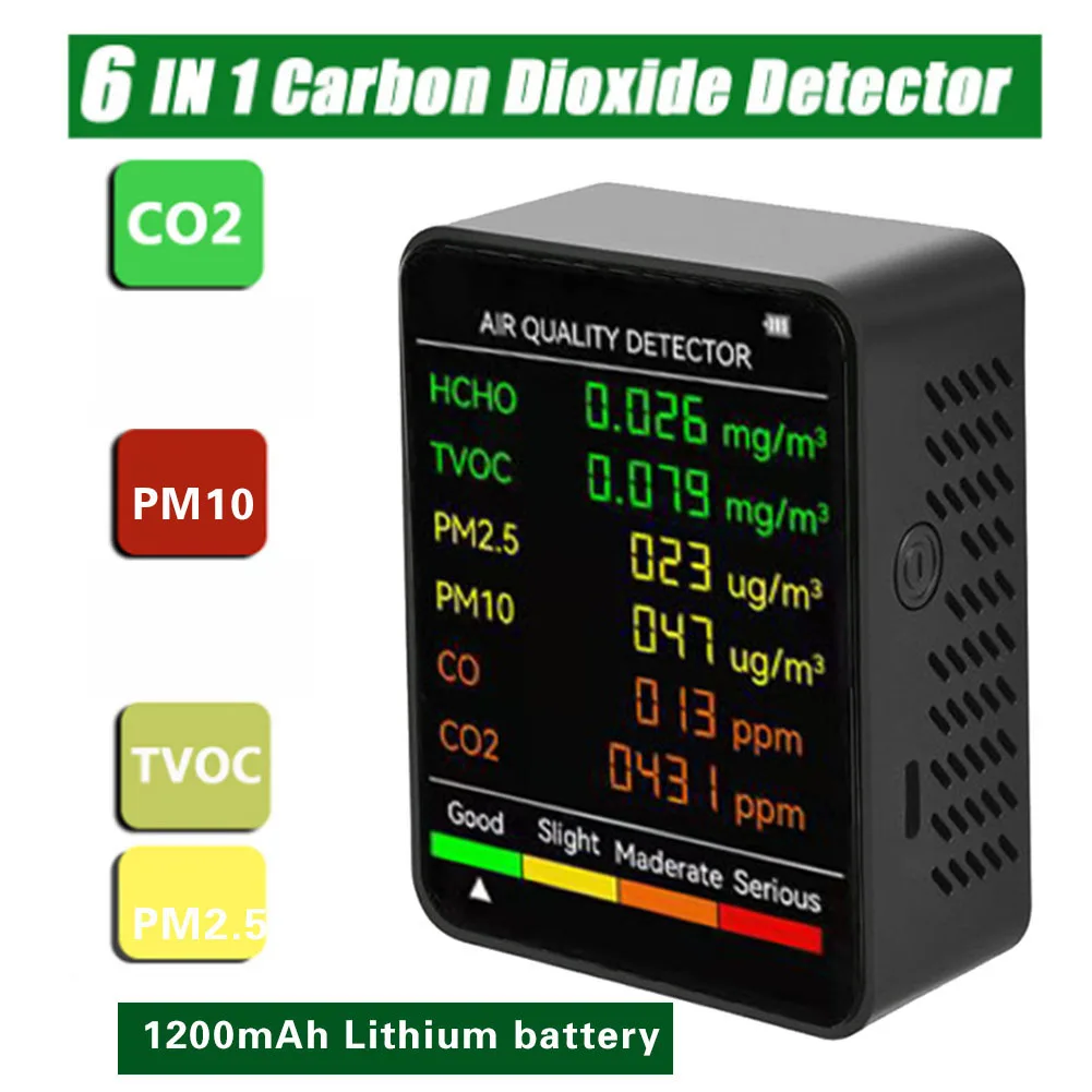 

6 In 1 Air Quality Monitor Type-c USB Interface Multifunctional Carbon Dioxide Level Ntroller For Home, Office, Station, Hotel