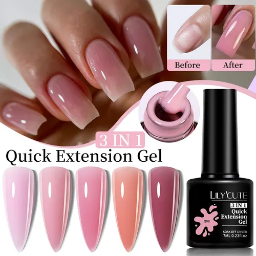 LILYCUTE-esmalte de uñas de Gel de extensión rápida, color rosa, blanco, desnudo, construcción dura para dedo, arte de uñas francés, manicura DIY, Gel de Base de goma