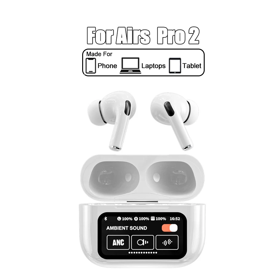 Airs Pro 2 Touch Screen Bluetooth Headphones ANC ENC Noise Reduction Wireless Earphones TWS Earbuds for all Phone Laptops Tablet