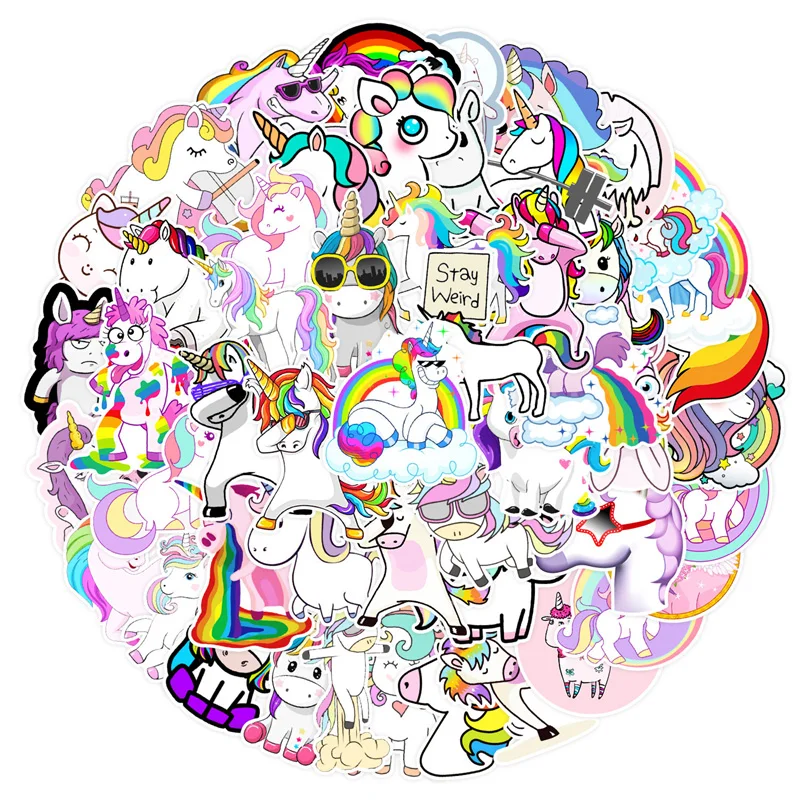 50 Pcs/Set Cute Unicorn Graffiti Stickers DIY Luggage Phone Laptop Cup Notebook Decoration Waterproof Sticker Decals Toy