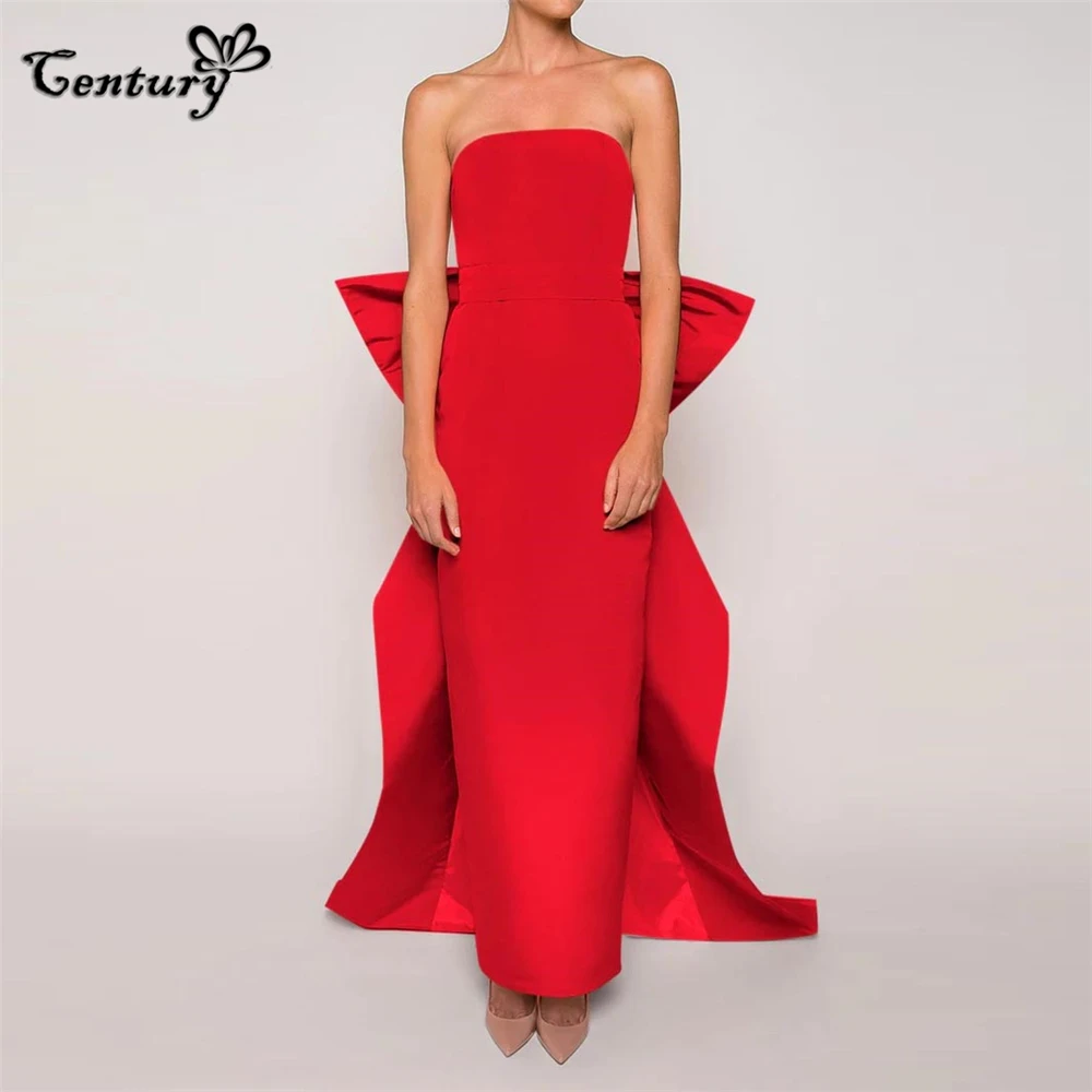 Red Prom Dress Long Big Bow Sheath Pageant Evening Gown Formal Occasion Dresses Robe De Soiree Vestido Largo Customized