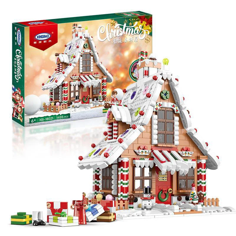 XINGBAO 18021 Christmas Gingerbread House Model Modular Street View Series DIY Toys Building Blocks Boy Christmas Day Gift