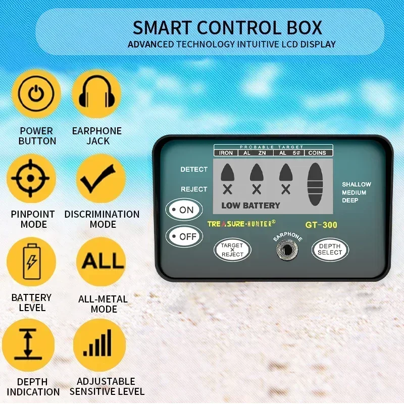 Treasure Hunter GT300 Profesjonalny wykrywacz metali Regulowana czułość Podziemny wykrywacz skarbów Wodoodporny IP68