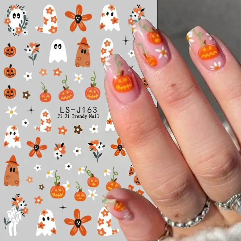 2Pcs Halloween Nail Stickers Cartoon Cat Ghost Skull Palm Devil Eye Snake Pattern Nail Art Sliders DIY Manicure Decorations