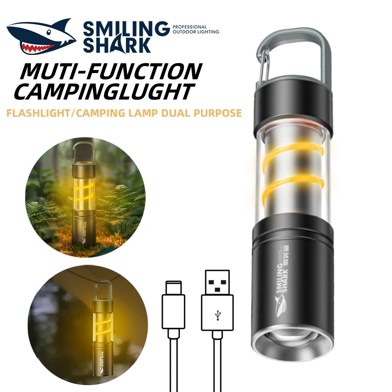 Smiling Shark SD5241 Mini Rechargeable Flashlight, Super Bright M60 Zoomable Torch, for Outdoor Camping, Hiking, Daily Use