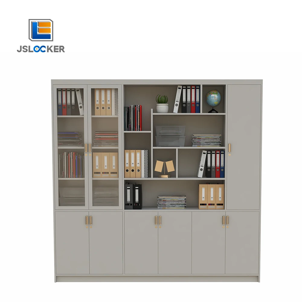 공장 도매 책장 수납 캐비닛 책꽂이 금속 책장 서랍 유리문이 있는 금속 캐비닛