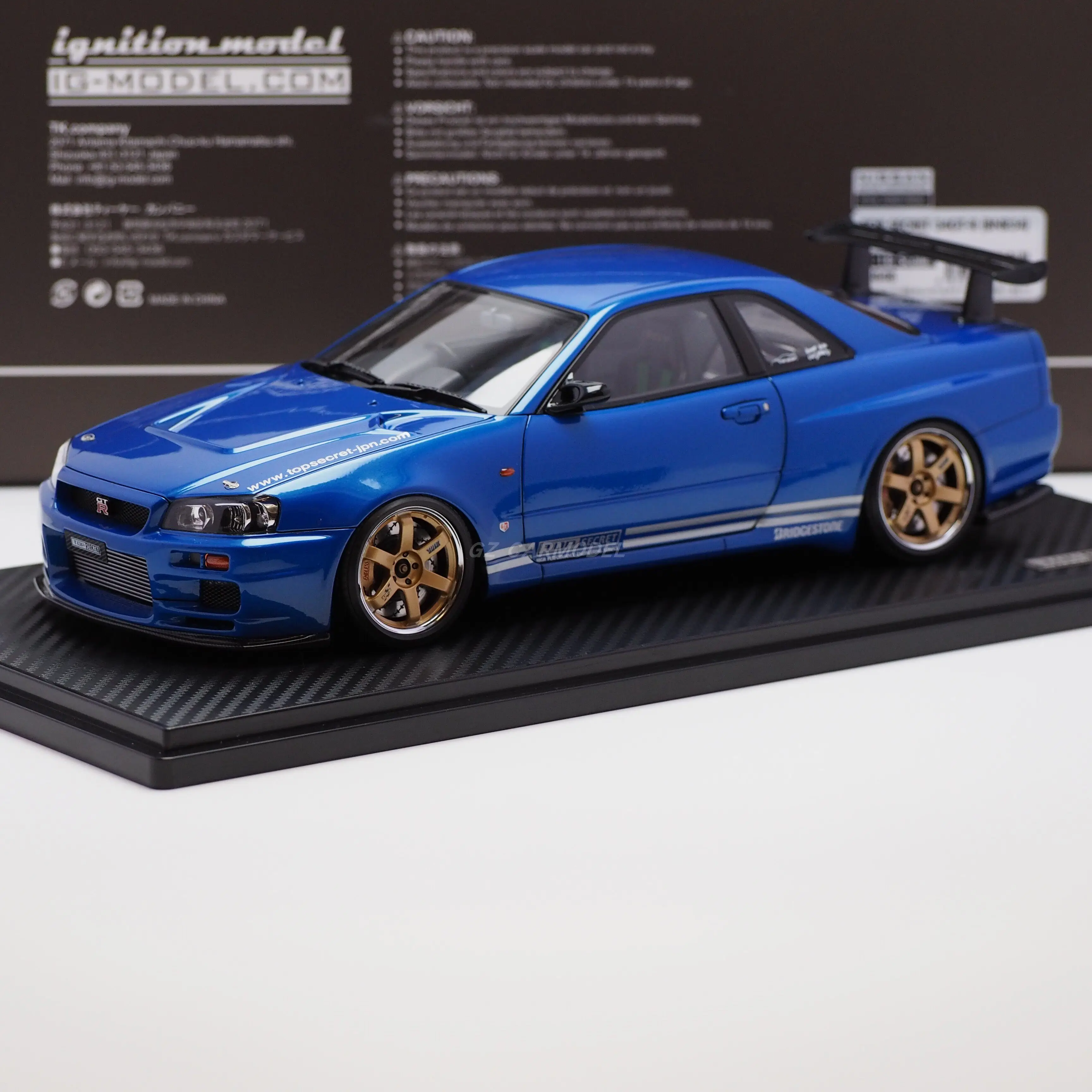 

IG 1:18 R34 TOPSECRET 34GT-R BNR34 Blue Metallic IG3848 JDM Simulation Limited Edition Resin Metal Static Car Model Toy Gift