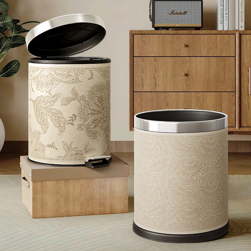

French Vintage Trash Can -Luxury Leather Waste Bin, Large Capacity Lidded Garbage Bin, Stylish Designer Trash Bin for Home Decor