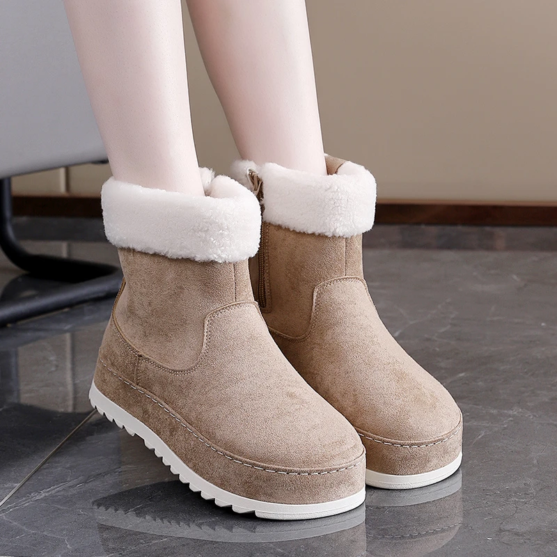 الشتاء المرأة أحذية الثلوج سميكة الدافئة سستة حذاء من الجلد موضة أفخم ذات حواف الجوارب الرجعية الجلد المدبوغ الصوف مبطن أحذية قطنية #6