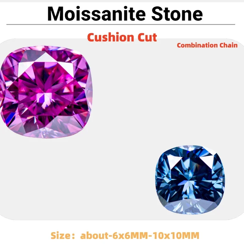 

N Moissanite Stone Cushion Cut VVS1 Combination Chain Charms Beads with GRA Certificate for Advanced Jewelry Making Materials