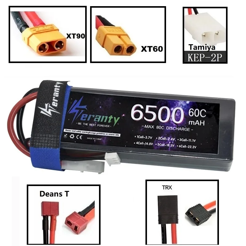 Teranty HardCase 2S Battery Lipo 7.4V 6500mAh 60C Battery Racing Series for RC Helicopter Car Boat Truck Buggy TRX Connector