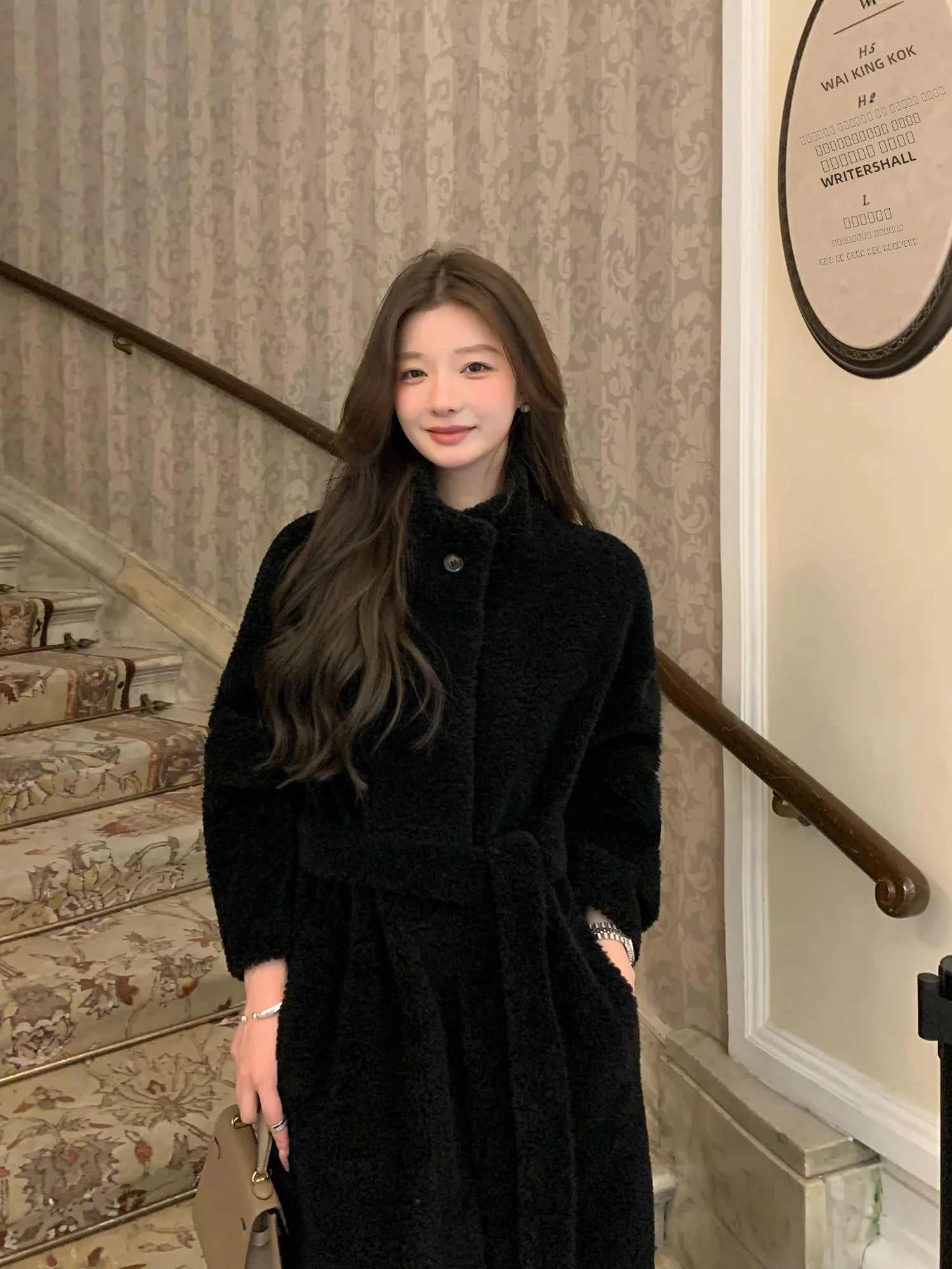 

Зимнее пальто LM из овчины с меховой подкладкой, средней длины, с поясом на талии, женское, модное, удобное, теплое.