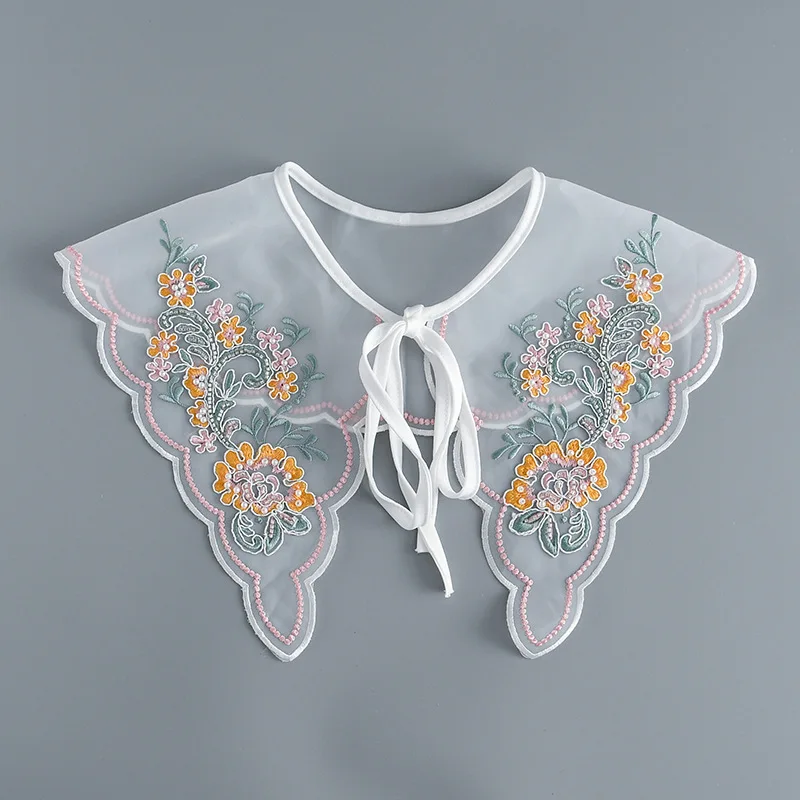 

New Big Lapel Fake Collar Shawl for Womens Floral Embroider Shoulder Wraps Cape Removable Shirt Detachable False Collar Shawl