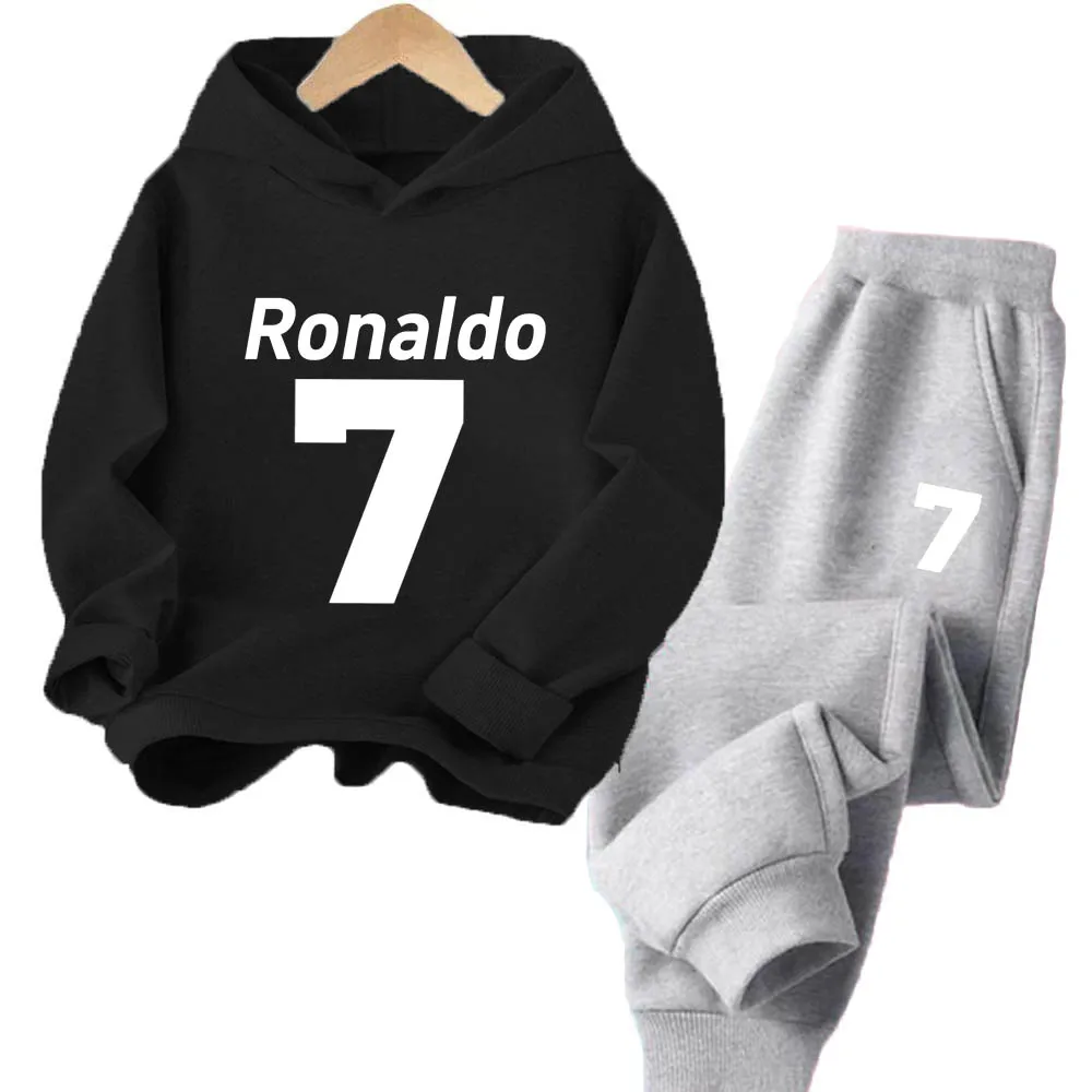 Ronaldo Children's Clothing Set Football Sports Simple Print Kid Hoodie and Comfortable Lightweight Pants for Boys Girls