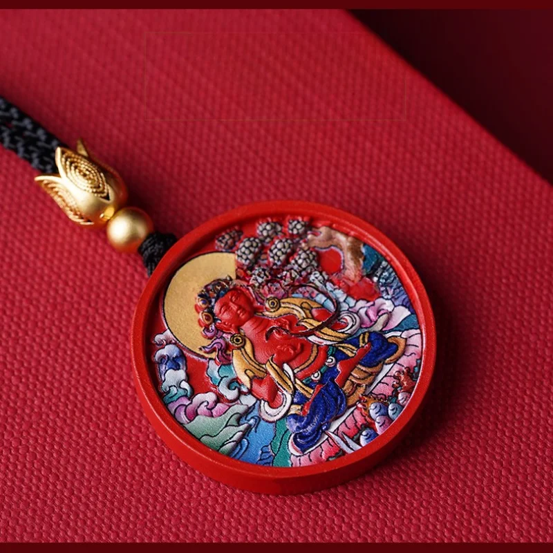 Pendentif Saint Patron du Bouddha Natal Thangka, Cinabre Peint