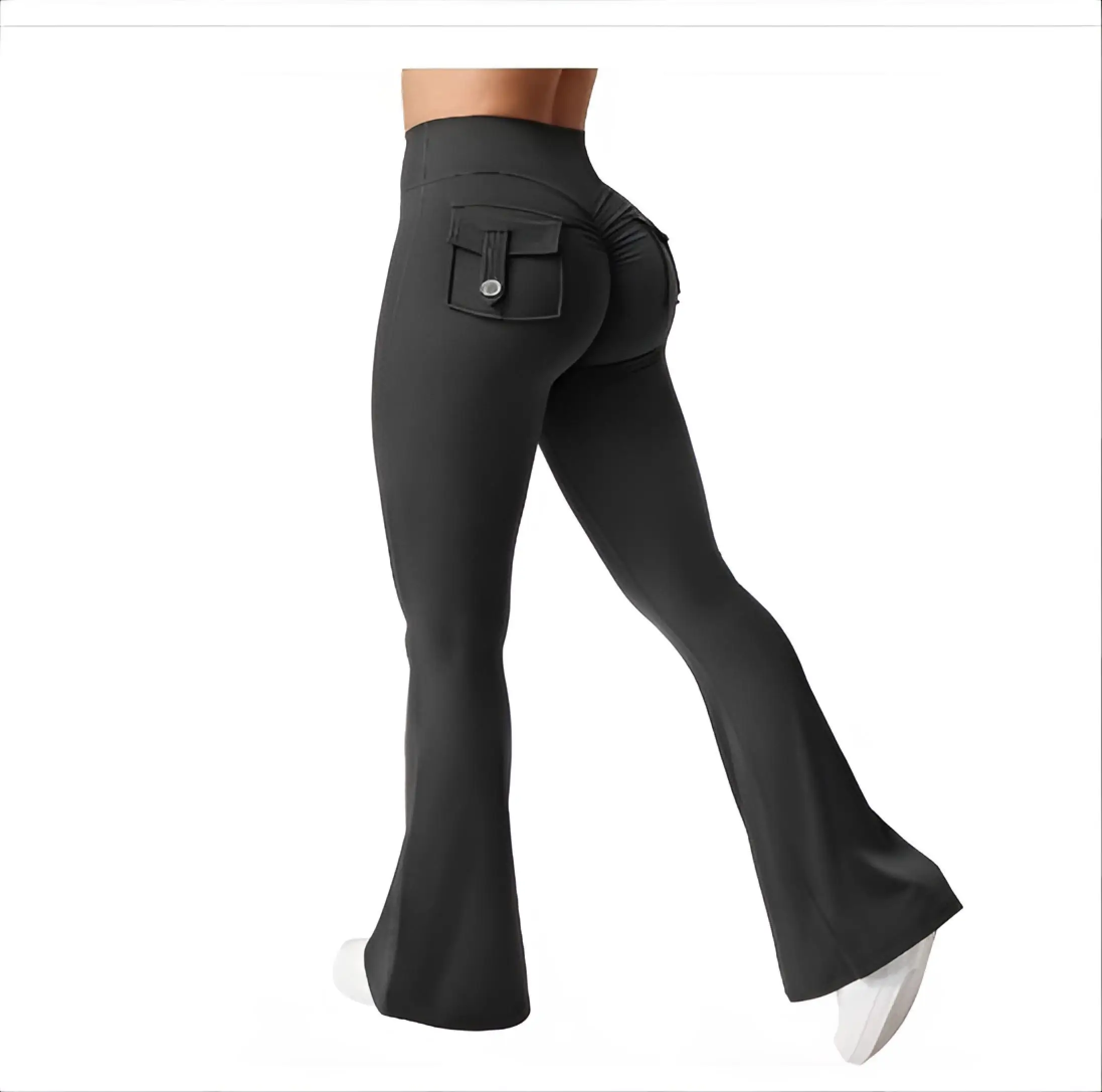 Calças de yoga soltas mulher livremente japonês meados de cintura grosso preto push up alta ootd qualidade tush esporte drapey temperamento ins