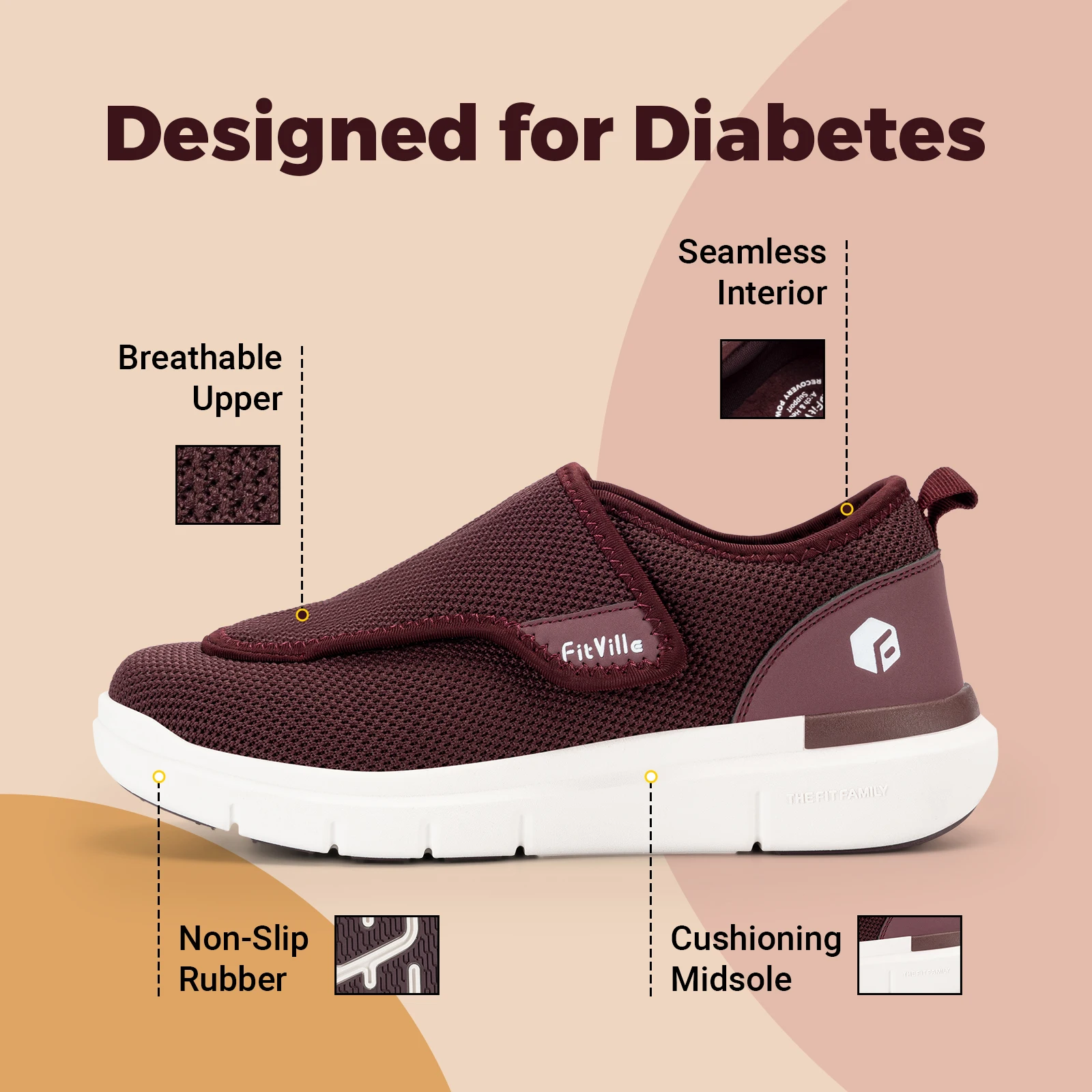 FitVille Damen-Diabetikerschuhe in weiter Ausführung, atmungsaktive orthopädische Sneaker, bequeme Schuhe für ältere Menschen mit geschwollenen Füßen – Detail 6