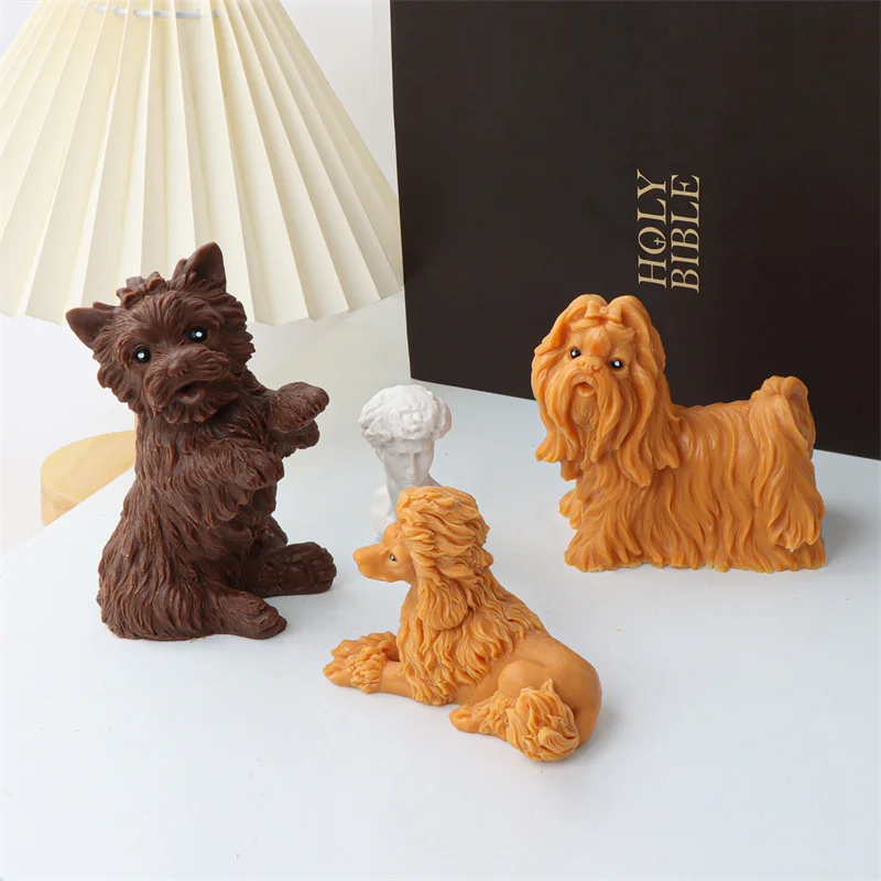 3D Poodle Puppy Candle Silicone Mold Cute Dogs Cats Scented Soap Resin Plaster Ice Cube Mould Candle Making Kit Home Decor Gifts