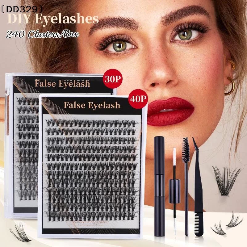 240PCS DIY Mix Clusters Kit 30D/40D Individual False Eyeashes Wispy Fluffy With Applicator Tools Self-Grafting At Home〔DD329〕