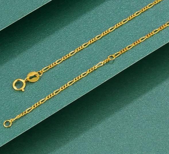 18k gold cuba chains necklace 45cm 1.1mm stamp au750 karat gold necklaces fine gold figaro chains