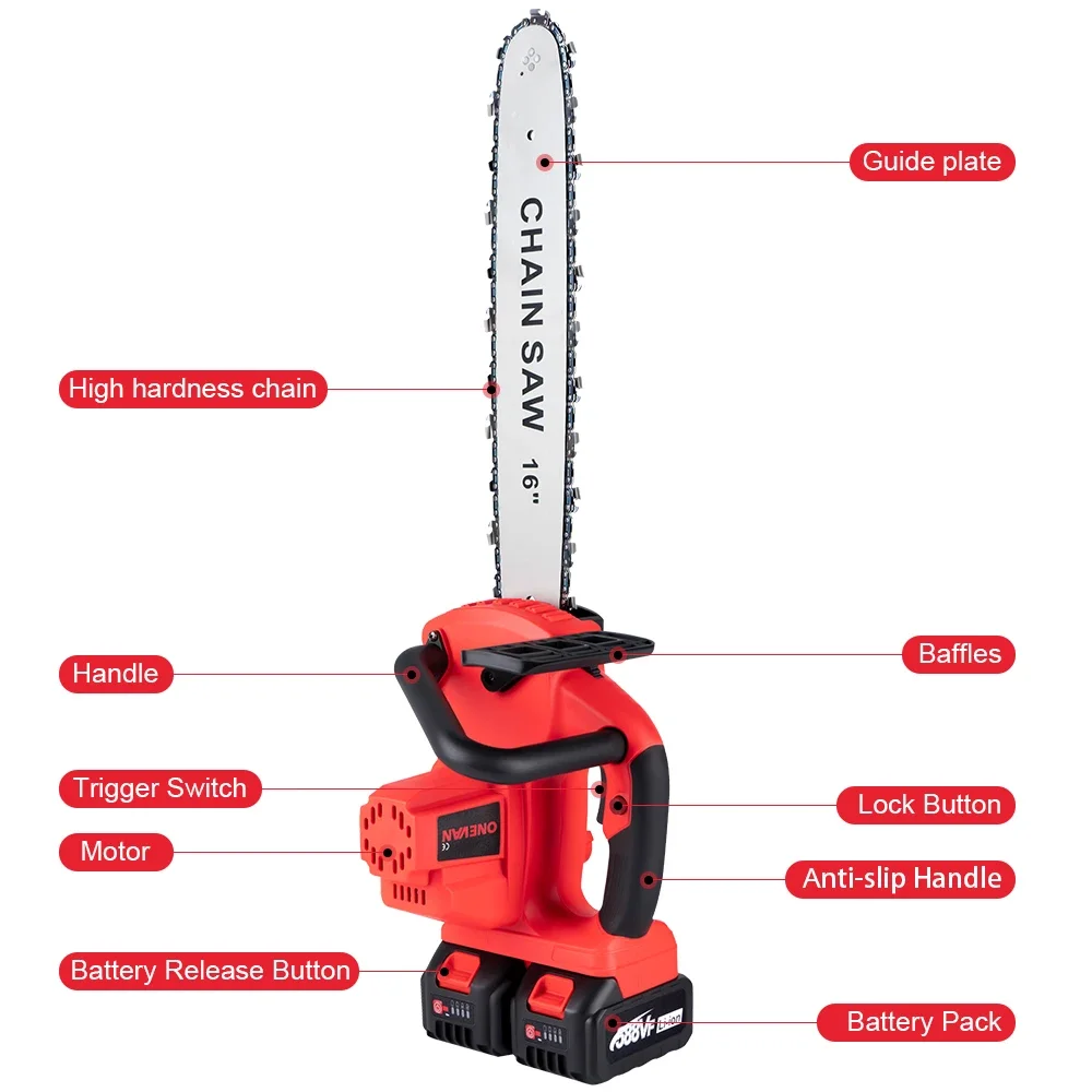 16Inch Brushless Electric Chain Saw 7980W Portable Chainsaw Rechargeable Cordless Graden Pruning Tools For Makita 18V Battery