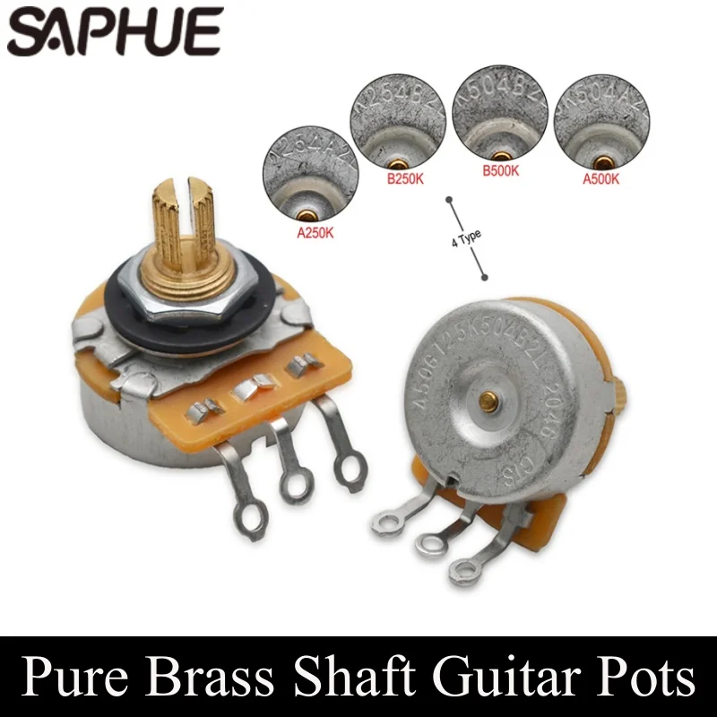 4Pcs Pure Brass Shaft Guitar Pots Log A or Linear 250K/500K Brass Shaft Volume Tone Potentiometers for Electric Guitars