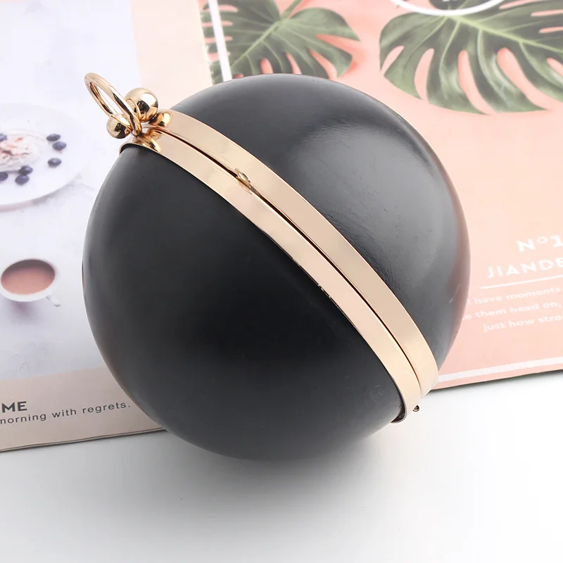 1PC Round Straight Gold Black Handle Bag Ball Kiss Lock Metal Clutch Wallet Wedding Anniversary Gift for Your Lover