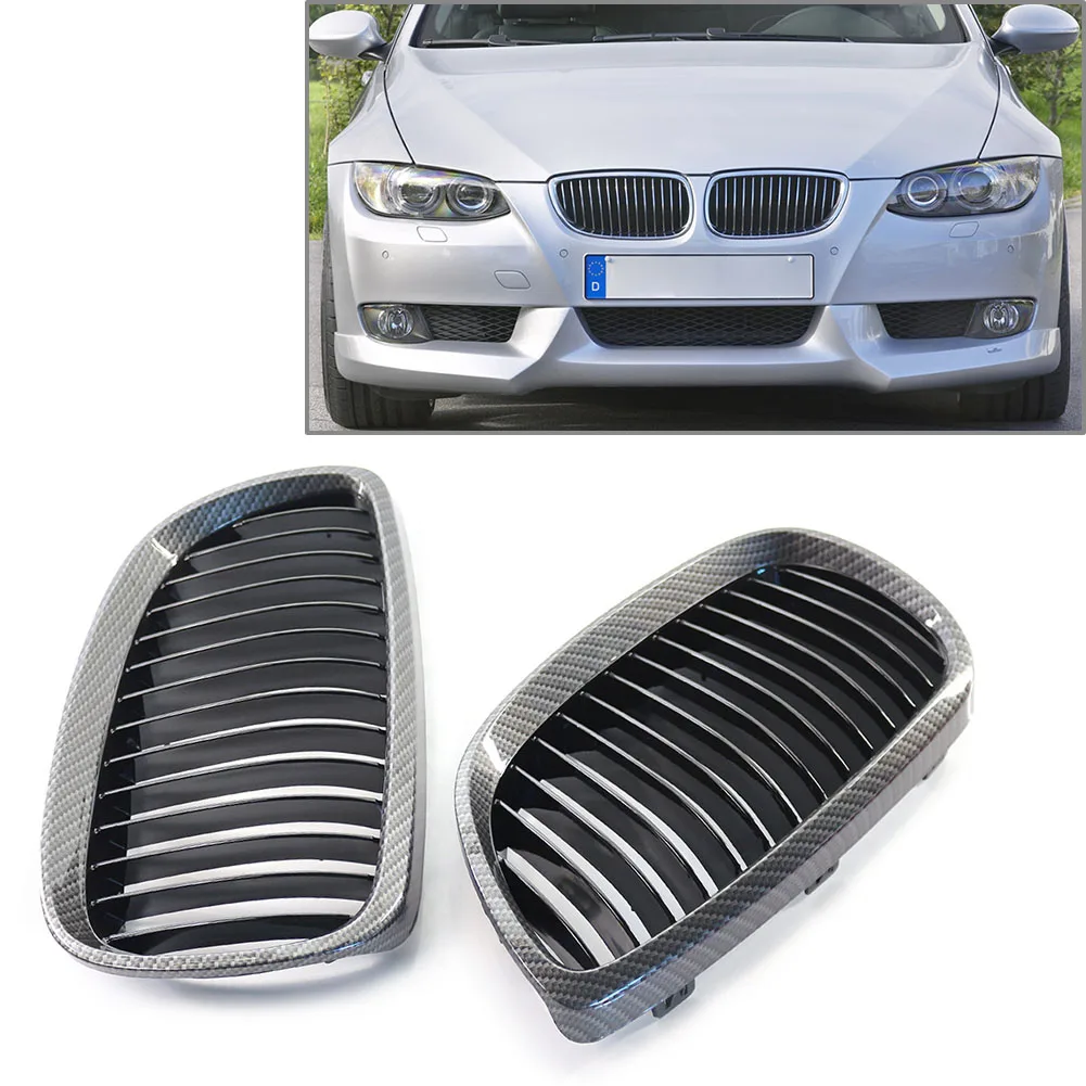 

2Pcs Car Racing Grills Carbon Fiber ABS Front Kidney Grille For BMW E92 E93 3-Series 2DR LCI 2006 2007 2008 2009