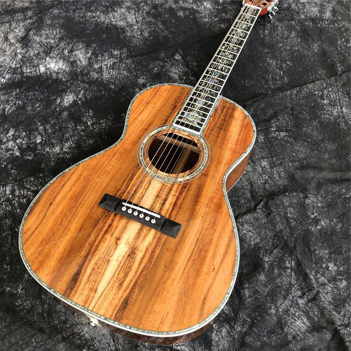 All Solid Koa Wood 39 Inches OOO Type Acoustic Guitar Abalone Inlays Ebony Fingerboard