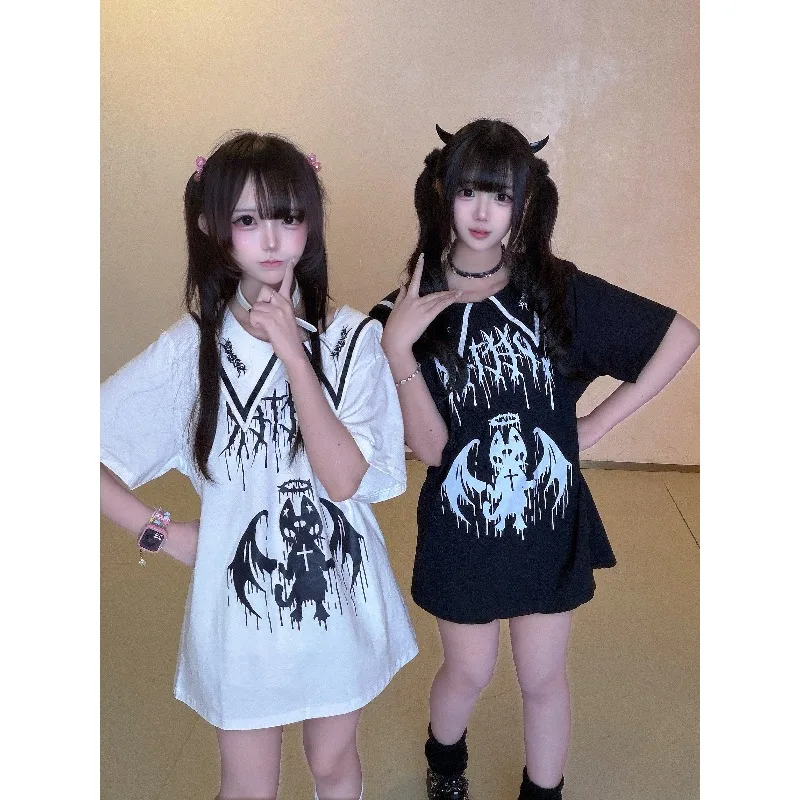 Japanisches Original Y2k Top Anime Cosplay Niedliches Marine-Kragen Matrosen-T-Shirt Subkultur Jirai Kei Kleidung Lässige Outfits