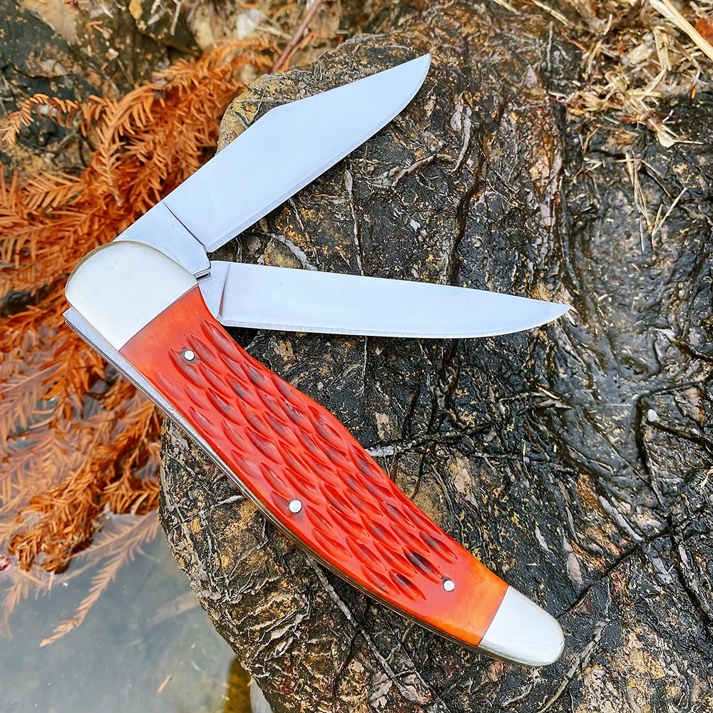 Watchman 빅 사이즈 트래퍼 나이프 포켓 더블 블레이드 슬립 조인트 접이식 나이프 클래식 본 그립 미러 마감