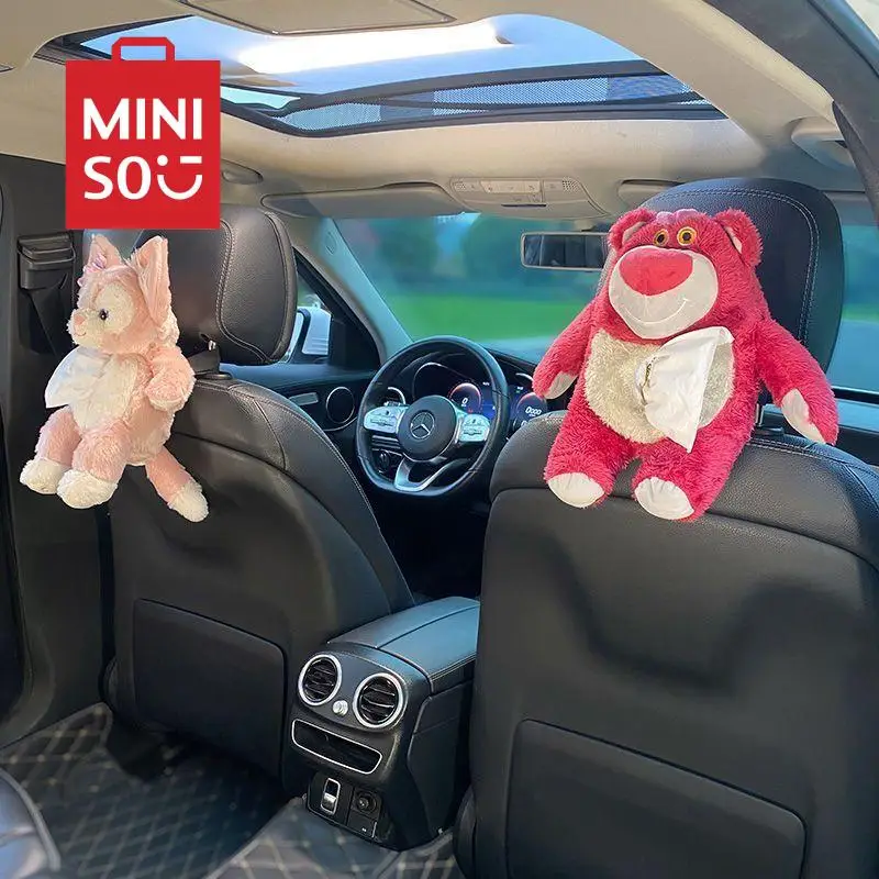 

Disney Kawaii Anime Lotso Car Tissue Box Cute Cartoon Universal Hanging Car Interior Decoration Paper Towel Box Toys for Kids