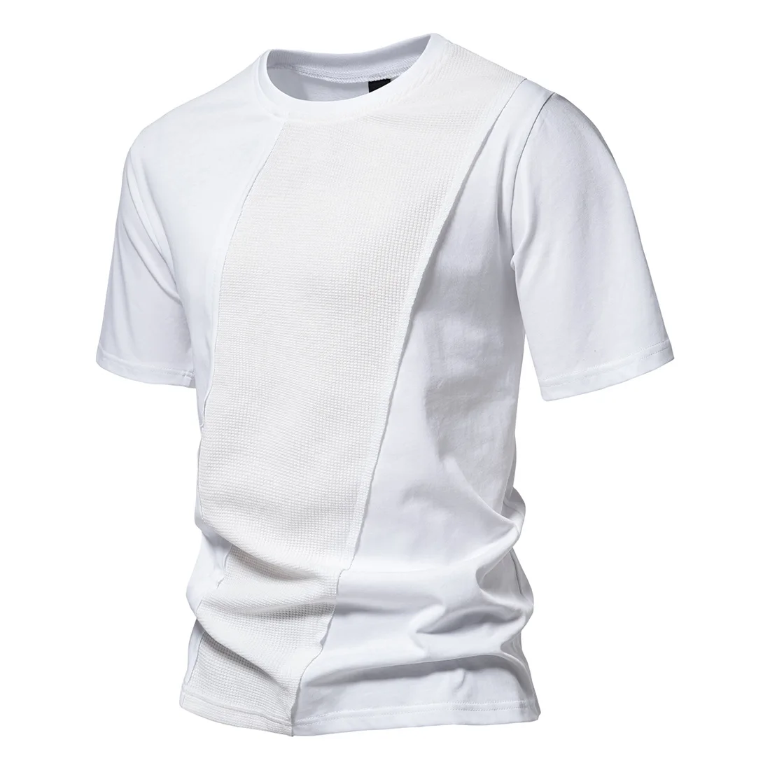

Summer New Men's 230g 100% Cotton Short-sleeved T-shirt Waffle Stitching Tees