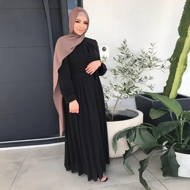 Dubaï femmes musulmanes en mousseline de soie Robe Maxi caftan turquie Abayas Eid Ramadan vêtements islamiques Djellaba Marocain Robe arabe Jalabiya