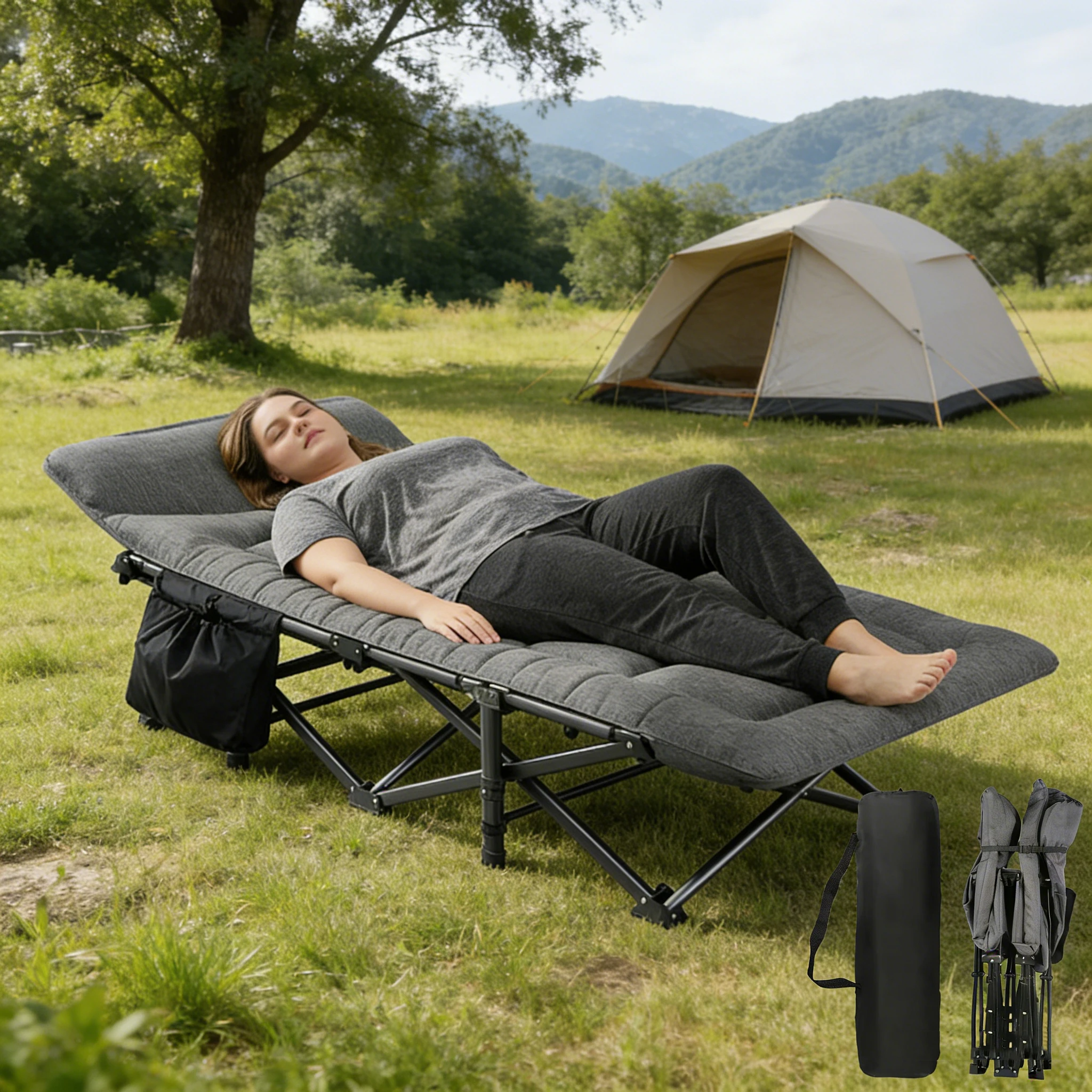 Lit de camping portable pliable, ultraléger pour le camping, les voyages, la randonnée, le couchage en plein air, avec sac de rangement