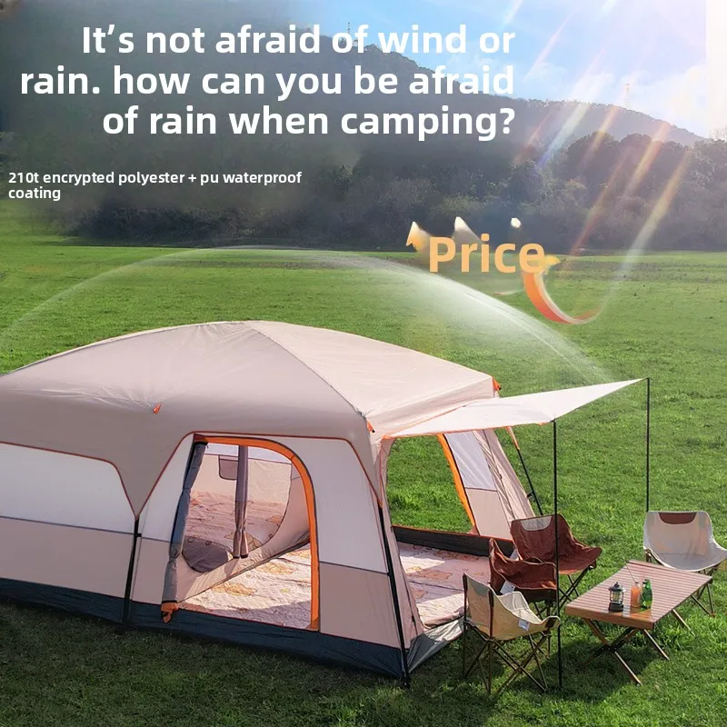 ZML outdoor camping rainproof two rooms and one living room full set of equipment folding thickened overnight big tent