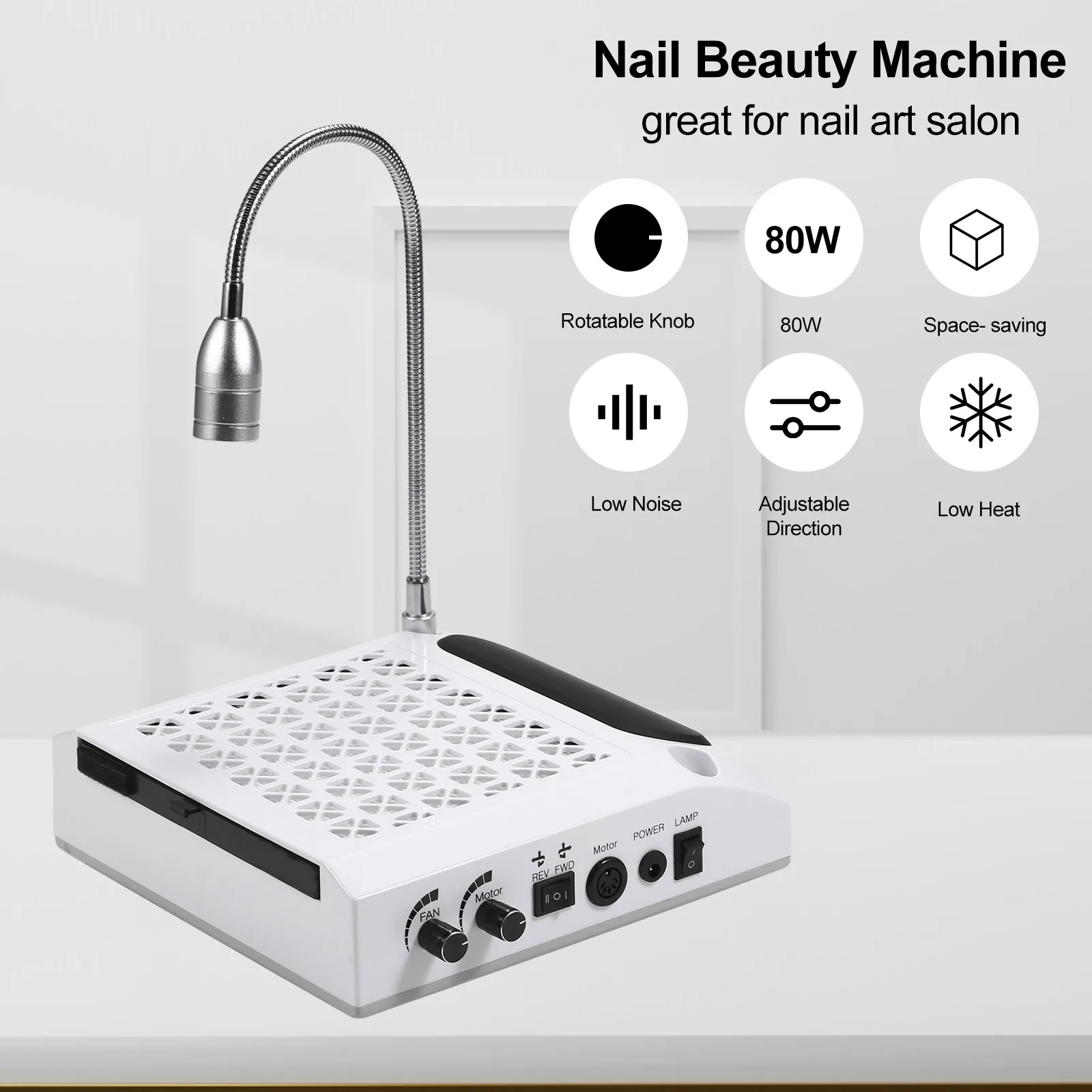 مصباح الأظافر + مجمع غبار الأظافر آلة حفر الأظافر منظف شفط الغبار أدوات صالون تزيين الأظافر